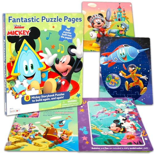 Bulk Mickey Mouse Clubhouse Puzzle Book 5 Pack - 200+ Pc Ages 4-6 3-5 Mickey Funhouse Educational Jigsaw Puzzles for Kids | 5 Unique Disney Puzzles in Storybook