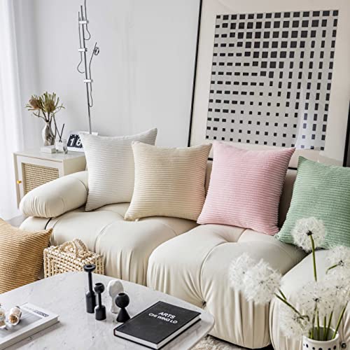 Demetex Sage 26X26 Pillow Covers Summer Decorations Corduroy Pillow Cover Set Of 2 Striped Square Decorative Euro Shams For Bed Couch Bench Sofa, 26 X 26 Inch, Green #TOP1