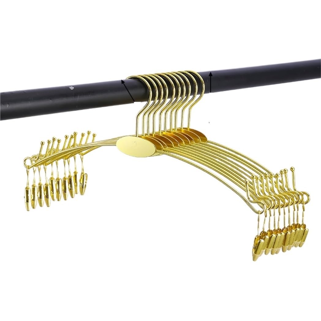 Perchas De Metal para Ropa Interior, Colgador Que Ahorra Espacio con Clips Antideslizantes, Estante para Ropa Y Pantalones, 10 Uds. para Sudadera(Gold)