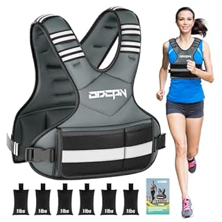Weighted Vest Adjustable Weights for Women, 6-12 Lbs Best Weight Vest for Walking with Plus Size Pocket, Ruck Vest with 6 Ironsand Weights & Reflective Strip for Running, Workouts & Strength Training