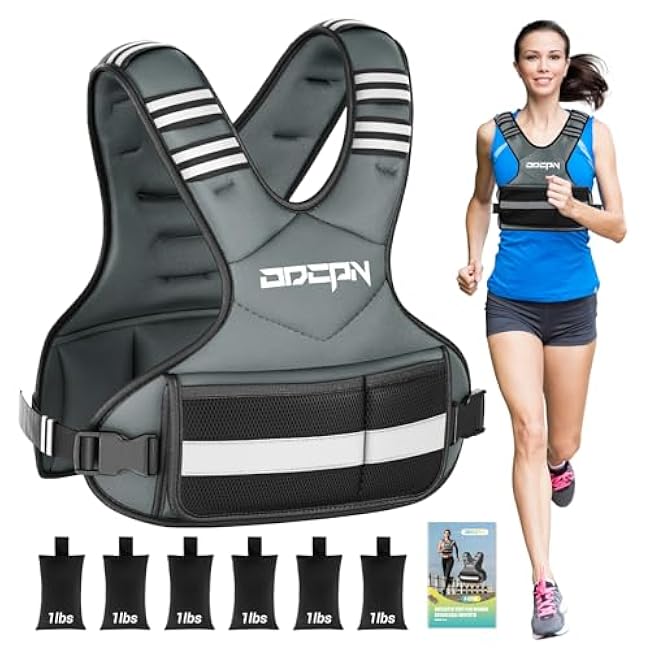 Weighted Vest Adjustable Weights for Women, 6-12 Lbs Weight Vest for Walking with Plus Size Pocket, Ruck Vest with 6 Ironsand Weights & Reflective Strip for Running, Workouts & Strength Training