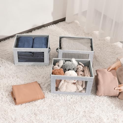 Image of Homsorout Stackable Storage Bins with Lids - Medium Storage Box with Lids, Foldable Storage Bins, Wardrobe Clothes Organizer with Window, Cubes Storage Bins for Living Room, 6 Pack, Blended