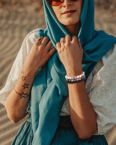 Bomail 5Pcs Semi-Precious Gemstone Bracelet - Healing Crystal Stone Beaded Bracelets For Women Men 8Mm Round Beaded Stretch Bracelets Unisex Stress Relief Yoga Bracelets Gifts #TOP5