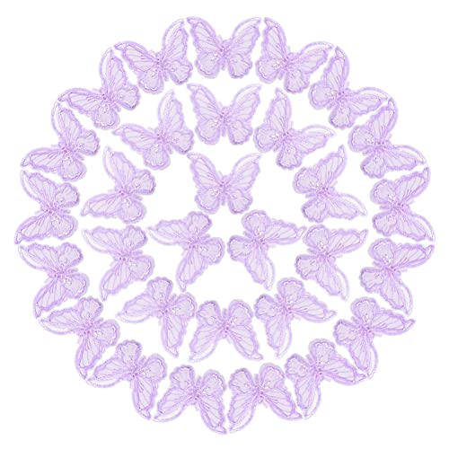 Donleeving 50 Pcs Butterfly Lace Trim Double Layers Organza Butterfly Lace Fabric Embroidery Sewing Lace For Sewing Craft Diy Clothes Dress Hair Ornaments Wedding Decor cover