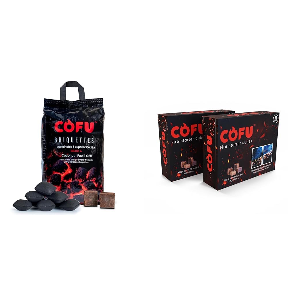 COFU Coconut Shell 5 Kg Charcoal Coal Briquettes Cubes for Barbeque Grill Set for Home, Koila Outdoo