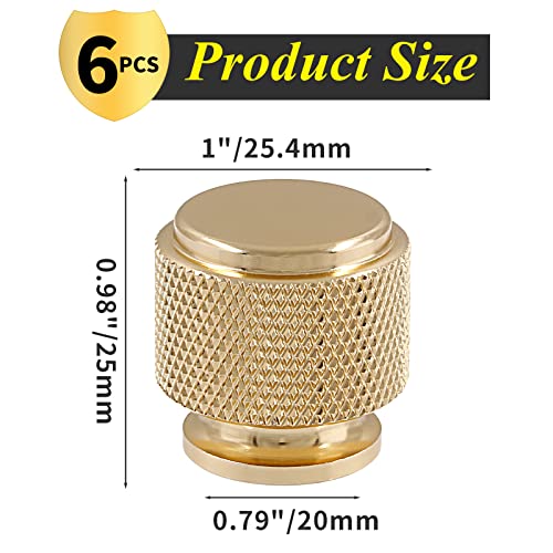 Kemcatui 6 Pcs Knurled Cabinet Knob, Gold Dresser Knobs Knurled Knob, Heavy Duty Aluminum Drawer Knobs With Screws, Modern Furniture Knobs Pull Handle For Dresser Cabinet(Top Width:1'' / 25.4Mm) #TOP3