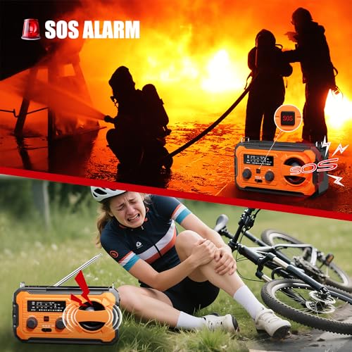 Hand Crank Emergency Radio, 10000mAh Weather Radio with AM/FM/NOAA, Solar Prower, SOS Alarm, Phone Charging, LED Flashlight, Portable Survival Gear for Outdoor & Home Emergencies Kits, Orange - Image 5
