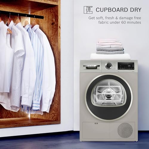 Image of Bosch 9 kg Fully Automatic Front Load Condenser Heat Pump Tumble Dryer | 100% Drying, 0% Effort | 5 Drying Options |Reduces 99.9% Allergens |Ready-to-Wear No Crease (2026 model,WPG24108IN,Silver Inox)