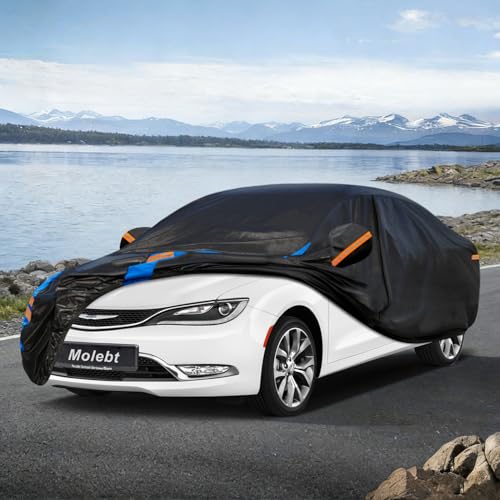 Image of Custom Fit Car Cover for Chrysler 200 (2010-2017), Upgraded Waterproof All Weather Outdoor Auto Cover with Driver Door Zipper & Mirror Pockets, UV /Snow /Dust Protection