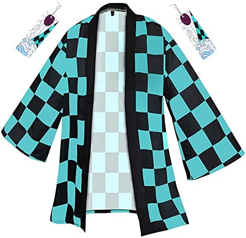 Demon Slayer Kamado Tanjiro Cosplay Costume Zenitsu Robe for Men and Women with Anime Earrings