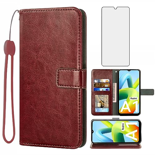 Étui portefeuille Xiaomi Redmi A1 Asuwish en cuir avec protège-écran