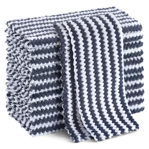 Homaxy 12 Pack Kitchen Dish Cloths, Ultra Soft and Absorbent Dish Towels, Reusable Fast Drying Microfiber Cleaning Cloth, Coral Velvet Wave Design No-lint, 10 x 10 inches, Dark Grey