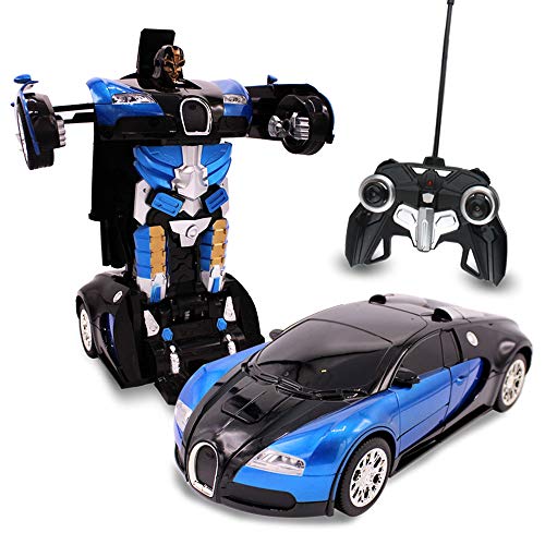 Blue Inferno RC Toy Transforming Robot Remote Control (27 MHz) Car with One Button Transformation, Realistic Engine Sounds and 360 Speed Drifting 1:14 Scale (Blue)