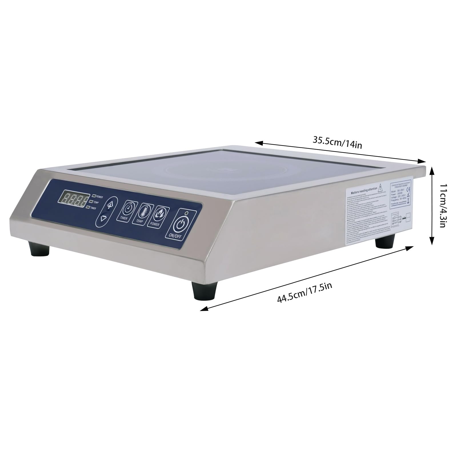 Placa de inducción de 3500 W, placa de inducción individual, placa de inducción, encimera con engranaje de 10 temperaturas, placa de cocina profesional de acero inoxidable con control táctil