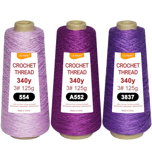 3 Cones total375g size3 Crochet Thread,100% Pure...