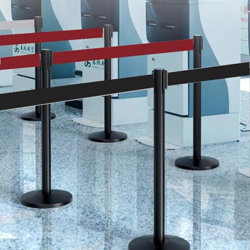 Poteau de sécurité rétractable noir 2m en acier robuste avec sangle auto-enroulable fluide - 2