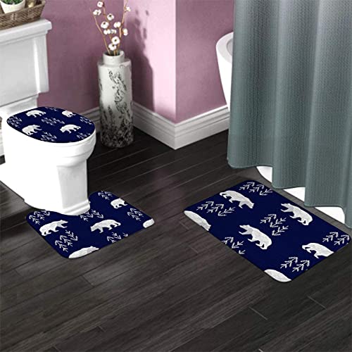 Badezimmerteppich-Set, 3-teilig, Weißer Bär und Bäume auf Marineblau, waschbare Badeteppiche, rutschfest, mit Rückenpolster, Konturteppich und Toilettendeckelbezug – Bild 4