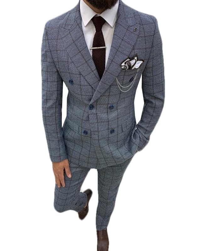 ORBITRAY Men's Double Breasted Peaked Lapel Slim Fit Prom Men Suits 2025 Striped Three Pieces Men Suits