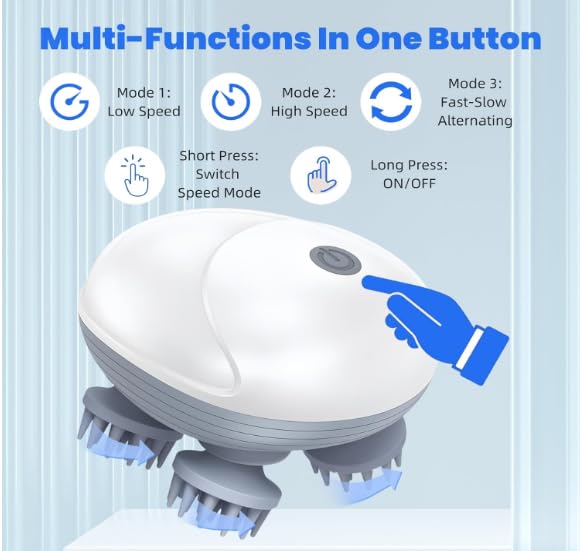 Image of Electric Scalp Massager, Electric Scalp Massager for Men Women, Handheld Cat Dog Pet Head Massager with 4 Massage Heads, 3 Speeds, Waterproof Massager for Soothing Muscles Joints, Hair Growth, Stress Relief