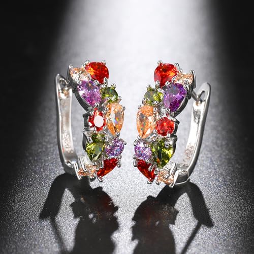 Hoop Earrings for Women, Multi Gemstones Sterling Silver Hoop Earrings with Amethyst Garnet Ruby Blue Sapphire Fashion Jewelry4