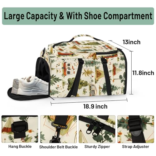 Happy Camper Travel Backpack Carry On Flight Approved for Women Men, 18.9 Inch Large Farmhouse Camping Airline Approved Luggage Weekender Backpacks3