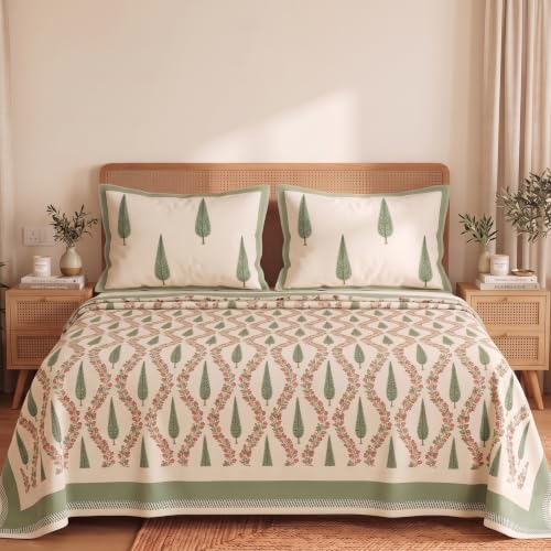 Image of VAS COLLECTIONS 240 TC Cotton Feel Double Bedsheet with 2 Pillow Covers | Premium Soft & Breathable Bed Sheet | Fade Resistant, Wrinkle Free, All Season | 90 x 100 Inches (228 x 254 cm)