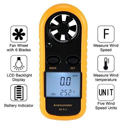 Generic Anemometer Handheld, Lightweight air Velocity Measurement Thermometer, Digital LCD Backlight Anemometer, Suitable for Weather, Windsurfing, Kite, Sailing, Surfing, Fishing