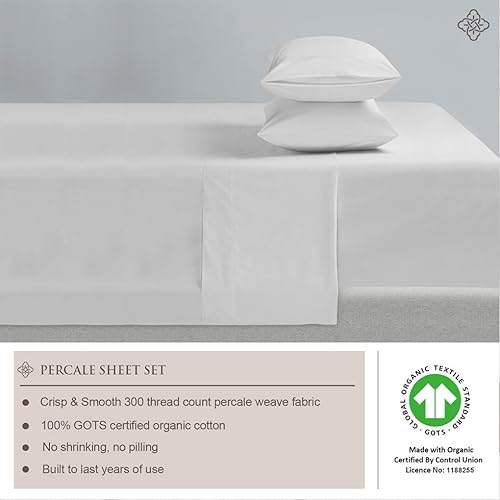 Miniatura 3 de BIOWEAVES Juego de 4 sábanas de tejido de percal de 100 % algodón orgánico, crujientes, suaves y naturalmente refrescantes, de 300 hilos, con