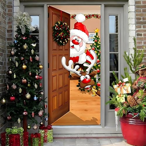 Auzlya Weihnachtsdeko Tür Abdeckung Dekoration,Weihnachtsmann Hängen...