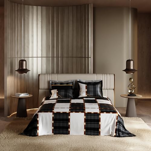 Image of Stoa Paris 300TC UltraSatin Super Size Bedsheet with 4 Pillow Covers, 274cm x 274cm Ideal for King & Double Bed, Gentle on Skin & Hair, Fade & Wrinkle Resistant, Quick Dry, Baroque - Black-Grey