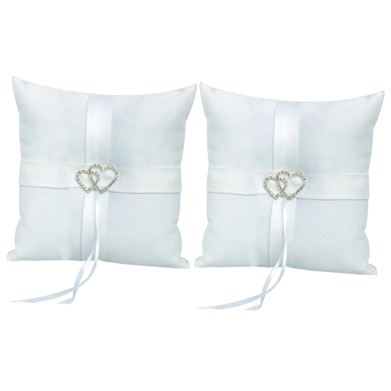KOMBIUDA 2pcs Double Heart Pillow for Wedding Ceremony Satin Ribbon Decorated Design with Strap for Page Boy Bridal Accessory