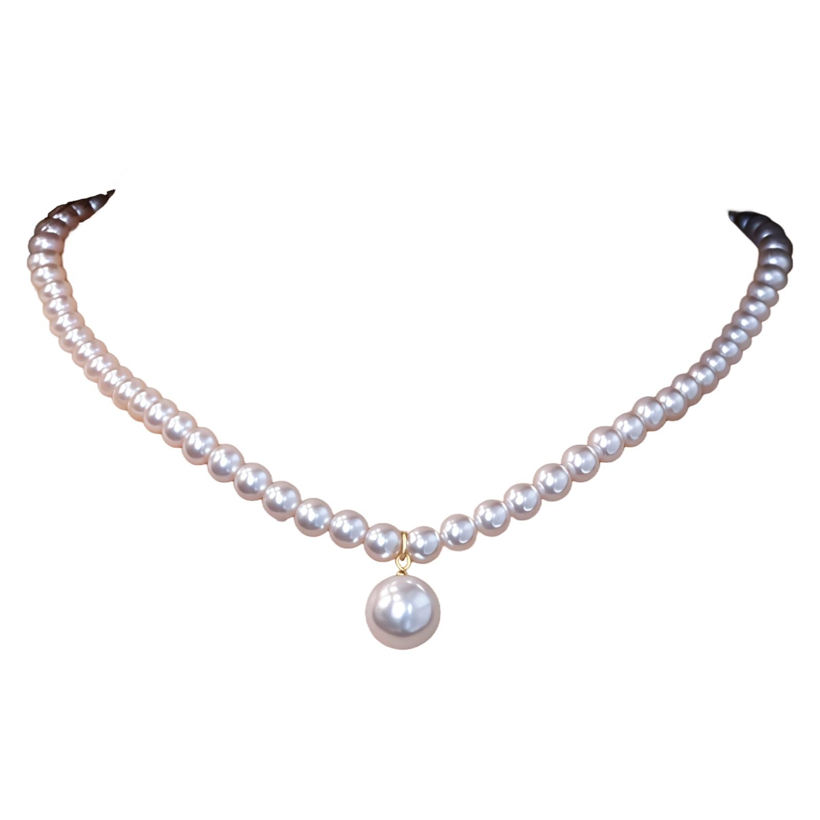 Collar de plata de ley 925 con perlas artificiales blancas y colgante chapado en oro, ajustable de 18.43 pulgadas, viene con caja de regalo