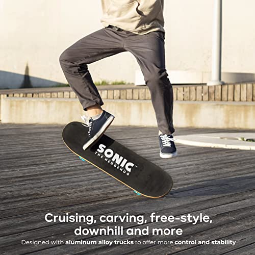 Image of Sakar Sonic The Hedgehog Skateboard with Printed Graphic Grip Tape. Great for Kids and Teens Cruiser Skateboard with ABEC 5 Bearings, Durable Deck, Smooth Wheels
