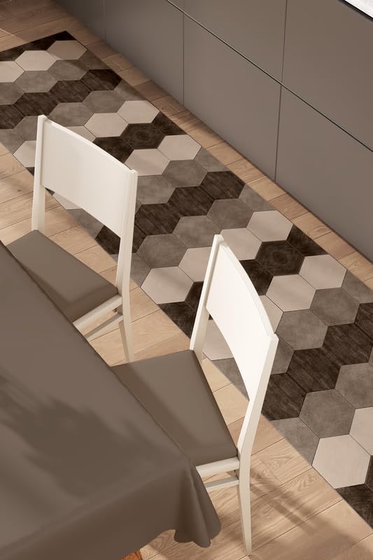 NARCISO Tappeto Cucina Antiscivolo Lavabile 100% Vinile Gommato Antimacchia, Passatoia Cucina Antiscivolo Lavabile, Tappeti Runner Disponibili in Varie Metrature (Tiles Sabbia, 52x240cm)