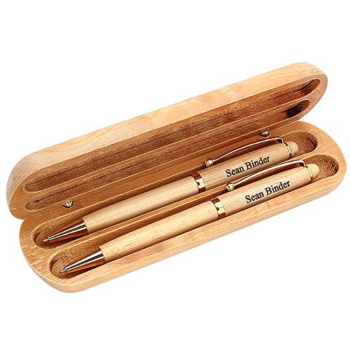 Executive Gift Shoppe - Personalized Pen and Pencil Set in Maple Wood - Wooden Pen and Pencil Case Gift Set with Complimentary Engraving