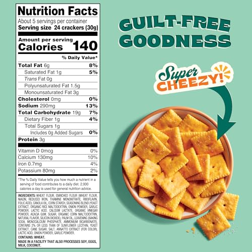 Image of Back to Nature Cheese Flavored Crackers - Non-GMO, Made with Wheat Flour, Vegan, Delicious Snacks, Cheezy Square, 5 Ounce (Pack of 2)