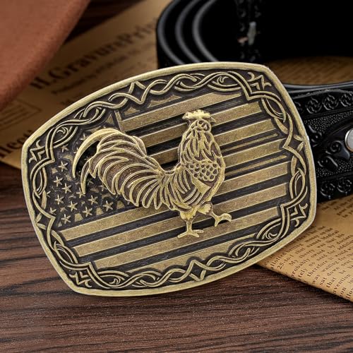 Image of HUABOLA CALYN Long Horn Bull Belt Buckles for Men Women American Flag Texas Star Belt Buckles