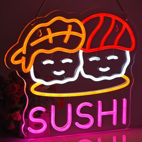 Image of Sushi Neon Sign for Wall Decor Led Neon Lights for Business Light Up Sign 15 inch x 12.6 inch USB Powered for Home Bar Kitchen Japanese Restaurant Supermarkets Decoration