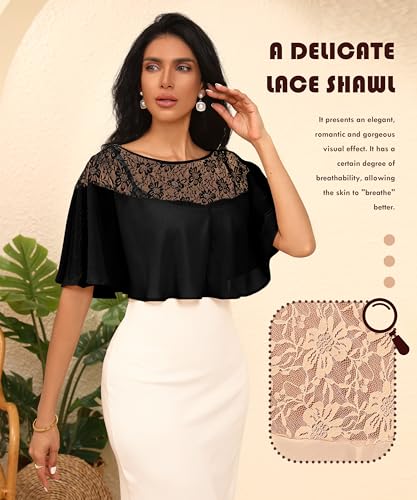 Chiffon Lace Shawl Wraps Women's Girls Cape Shrug for Evening Dress Wedding Capelet Cover Up2