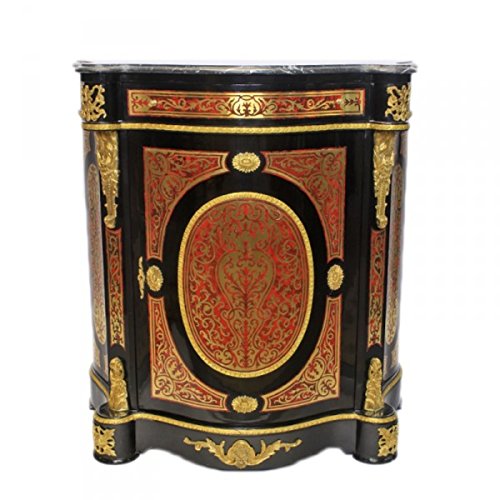 Casa Padrino Barock Boulle Kommode Schwarz/Gold/Rot mit Marmorplatte 80 x H105 cm - Möbel Schrank Sideboard