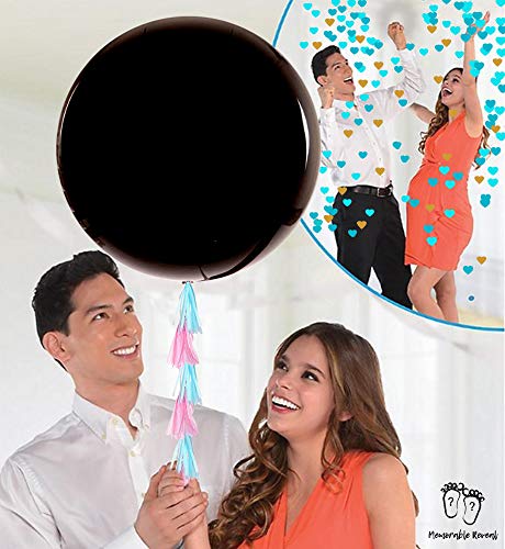 2 XL Baby Gender Reveal Balloons | 20 Team Boy or Girl Wristbands For Baby Shower Party Games | Pink and Blue Heart Confetti with Tassels | 26pcs Gender Reveal Party Supplies Kit |