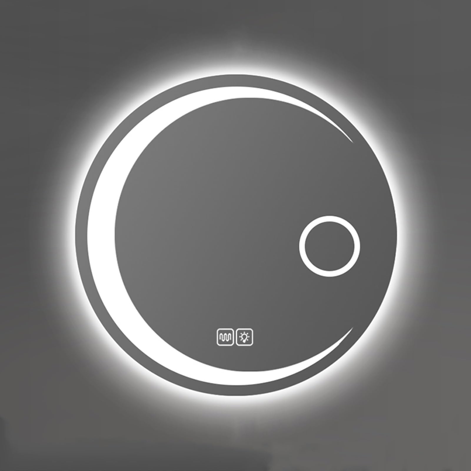 Espejo de baño redondo iluminado LED sin marco, espejo de maquillaje con control táctil, aumento ajustable, reflejo infinito, 3 colores de luz, botón táctil dual (color: S) (Doble Toque Y Luz Blanca