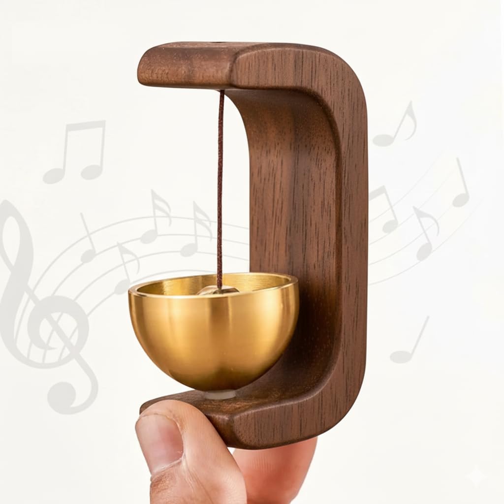 RECLUSE Handheld Meditation Bell with Wooden Frame and Brass Bowl, Zen Mindfulness Bell for Yoga, Prayer, Sound Healing, Stress Relief, Desk Meditation,Spiritual Practice, Home Relaxation & Decorative-image-6