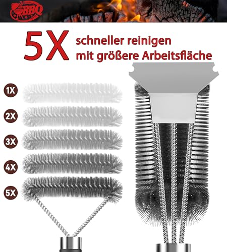 Grillbürste, TNTOR Grill Reinigungsbürste mit Extra Langer Edelstahl Borsten, Edelstahl Spatel und PP Wärmedämmung Griff, für Gasgrill, Holzkohlegrill, Kugelgrill, Elektrogrill und Grillrost. 4