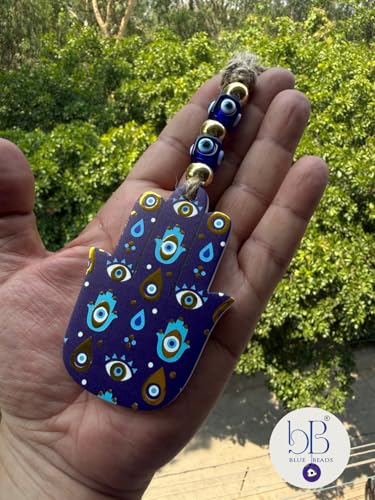 Image of Evil Eye Hamsa Hand Hanging for Home Decor, Nazar Battu Protection Wall Hanging, Hamsa Hand Ornament with Evil Eye Beads, Entrance Door Decor, Housewarming Gift, Office Decoration