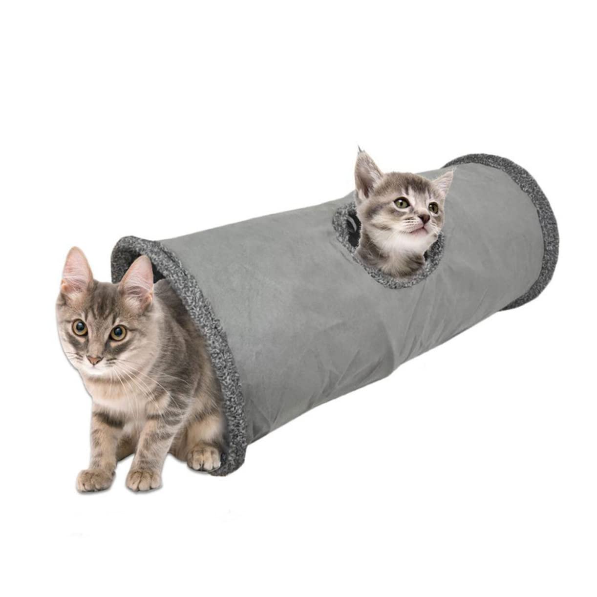 COLLBATH Faltbarer Katzentunnel Katzennest Aus Wildleder Katzenspielzeug Katzenbett Größe S Grau Für Kätzchen Und Kleintiere