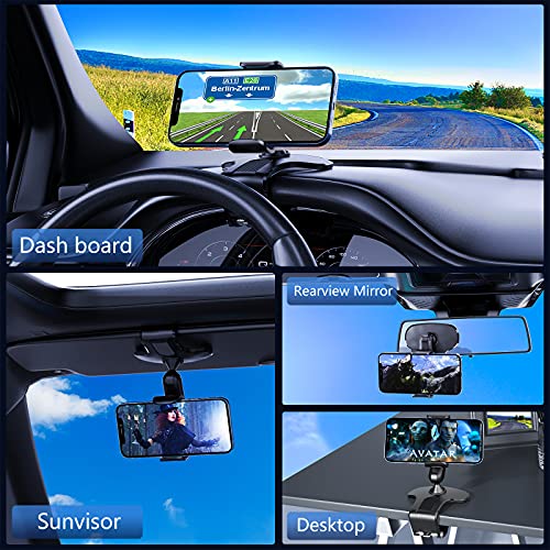 360 Degree Rotation Dashboard Cell Phone Holder for Car Clip Mount Stand Suitable for 4 to 7 inch Smartphones (Black)