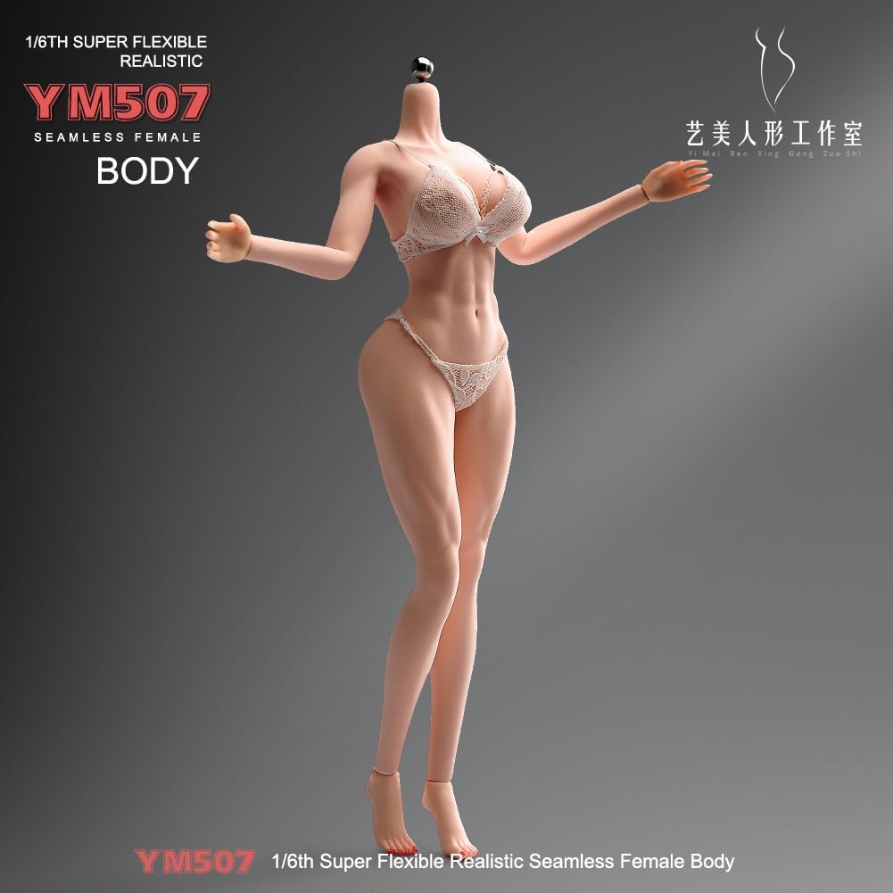 1/6 Scale Female Body, 12inch Muscler Fitness Seamless Body Super Flexible Seamless Normal Skin Figure Stainless Steel Skeleton Miniature Soldier Action Figure Model Collection Doll