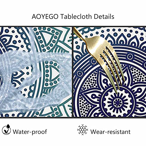 Aoyego Navy Teal Mandala Table Cloth Geometry Flower Textures Ethnic Symbol Culture Art Round Tablecloth 60 Inch For Dining Room, Party, Banquet #TOP5