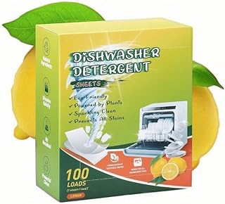 100 Stück Spülmaschinenblätter Bio, Ohne Plastik, Ohne Chemie, Kraftvolle Reinigung, Schnell Löslich, Keine Rückstände, Zitronenduft